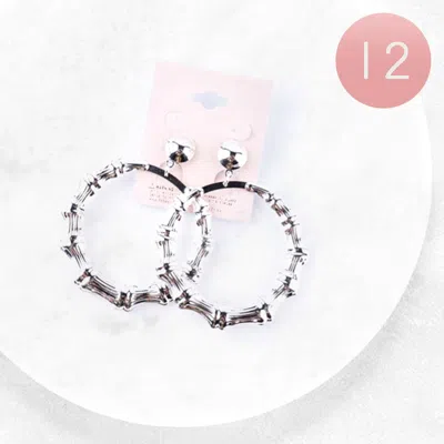 Fashnzfab 12pairs - Open Metal Circle Bamboo Dangle Clip On Earrings In Brown