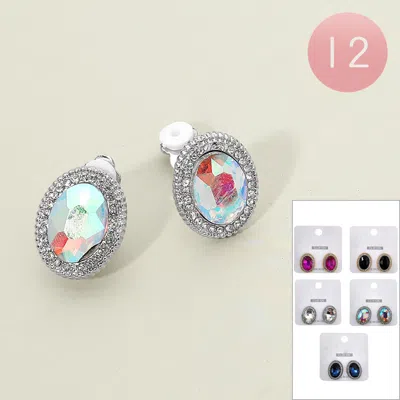 Fashnzfab 12pairs - Oval Stone Clip On Earrings In Brown