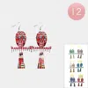 Fashnzfab 12pairs - Patterned Wood Cross Dangle Earrings In Multi