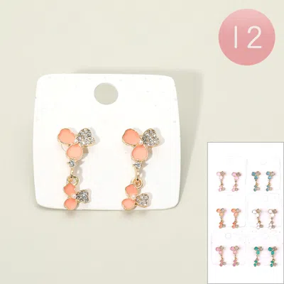 Fashnzfab 12pairs - Rhinestone Accent Floral Drop Earrings In Pink
