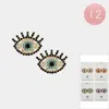 Fashnzfab 12pairs - Rhinestone Embellished Evil Eye Stud Earrings In Multi