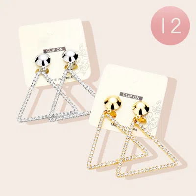 Fashnzfab 12pairs - Rhinestone Pave Open Triangle Link Dangle Clip On Earrings In Multi