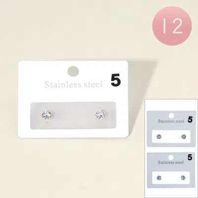 Fashnzfab 12pairs - Stainless Steel 0.5mm Round Stone Stud Earrings In Multi