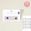 Fashnzfab 12pairs - Stainless Steel 0.5mm Square Stone Stud Earrings - Assorted In Multi