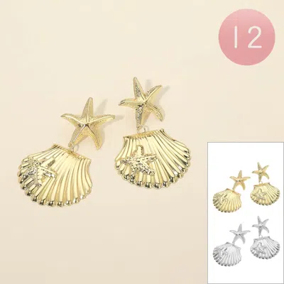 Fashnzfab 12pairs - Starfish Seashell Drop Earrings Gold, Silver In Metallic