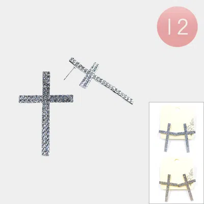 Fashnzfab 12pairs - Stone Paved Cross Earrings In Gold