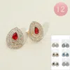 Fashnzfab 12pairs - Teardrop Stone Centerer Multi Layered Rhinestone Rim Clip On Earrings In Multi