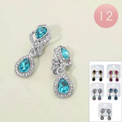 Fashnzfab 12pairs - Teardrop Stone Cluster Evening Clip On Earrings In Multi