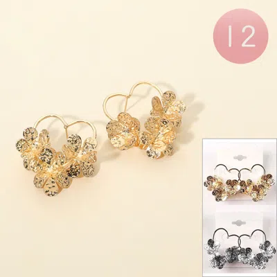 Fashnzfab 12pairs - Textured Metal Flower Open Heart Earrings In Gold
