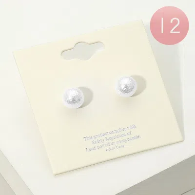 Fashnzfab 12pairs - Textured Pearl Stud Earrings In Silver