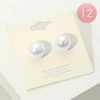 Fashnzfab 12pairs - Textured Pearl Stud Earrings In Silver