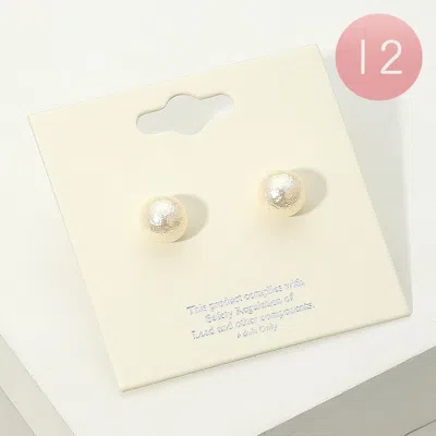 Fashnzfab 12pairs - Textured Pearl Stud Earrings In White