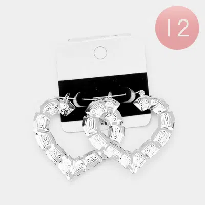 Fashnzfab 12pairs- Metal Bamboo Heart Pin Catch Earrings In Metallic
