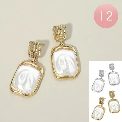 Fashnzfab 12pairs - Abstract Pearl Frame Drop Dangle Earrings In Gold