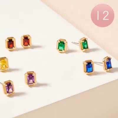Fashnzfab 12pairs - Assorted Birthstone Stud Earrings In Multi