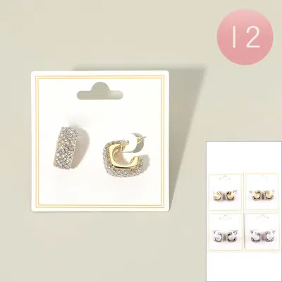 Fashnzfab 12pairs - Bling Studded Mini Square Hoop Earrings In Gold
