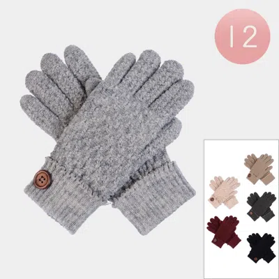 Fashnzfab 12pairs - Button Detail Fur Lining Tweed Knit Gloves In Multi
