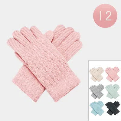 Fashnzfab 12pairs - Cable Knit Fleece Lining Winter Gloves In Purple