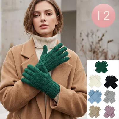 Fashnzfab 12pairs - Cable Knit Winter Gloves In Multi