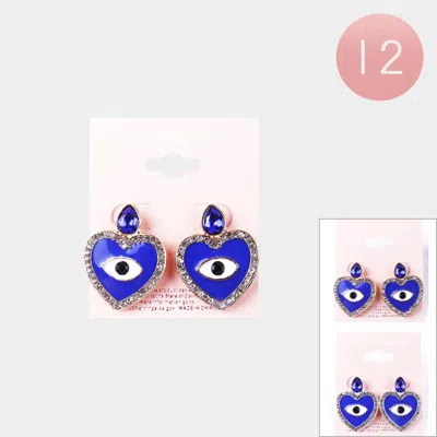 Fashnzfab 12pairs - Evil Eye Centered Heart Dangle Earrings In Blue
