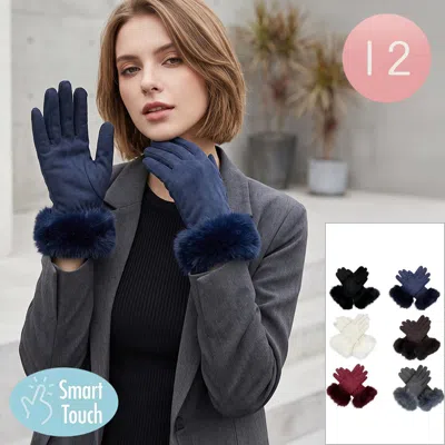 Fashnzfab 12pairs - Faux Fur Cuff Smart Touch Winter Gloves In Multi