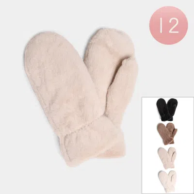 Fashnzfab 12pairs - Faux Fur Lining Mitten Gloves In Neutral