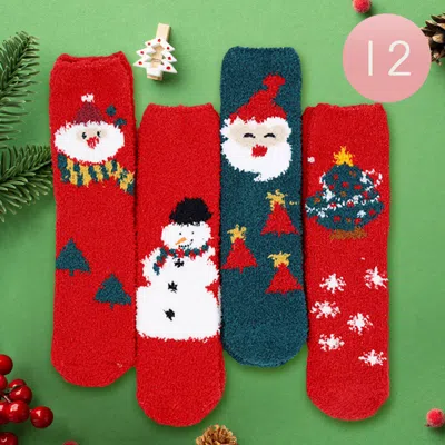 Fashnzfab 12pairs - Fuzzy Cozy Christmas Socks In Multi