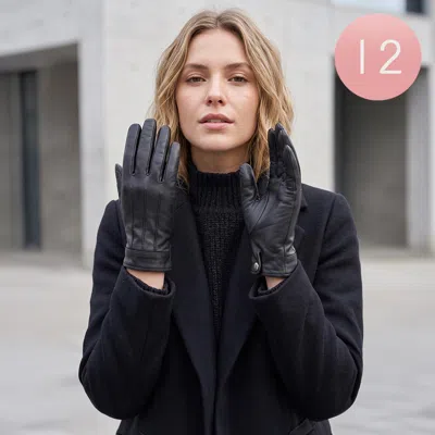 Fashnzfab 12pairs - Genuine Leather Winter Gloves In Black