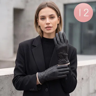 Fashnzfab 12pairs - Genuine Leather Winter Gloves Black