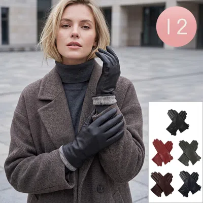 Fashnzfab 12pairs - Genuine Leather Winter Gloves In Multi