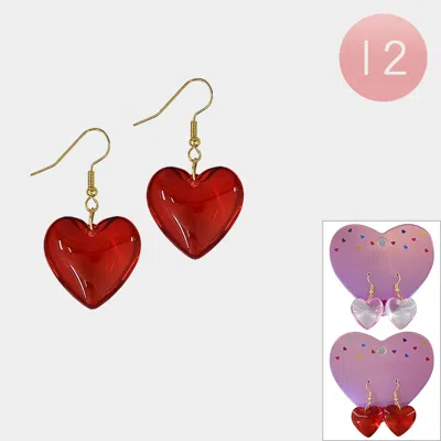 Fashnzfab 12pairs - Heart Dangle Earrings In Red