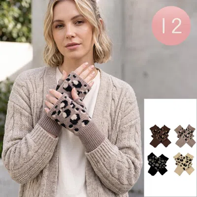 Fashnzfab 12pairs - Leopard Fingerless Knit Winter Gloves In Multi