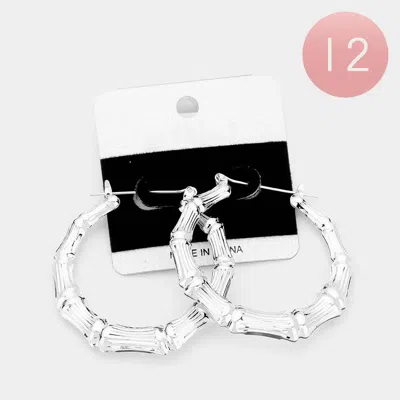 Fashnzfab 12pairs - Metal Bamboo Pin Catch Earrings Silver