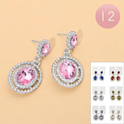 Fashnzfab 12pairs - Oval Crystal Drop Evening Earrings In Multi