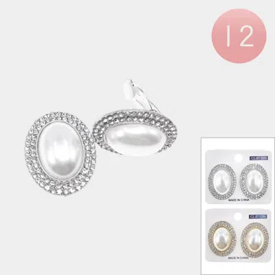 Fashnzfab 12pairs - Oval Pearl Clip On Earrings In Red