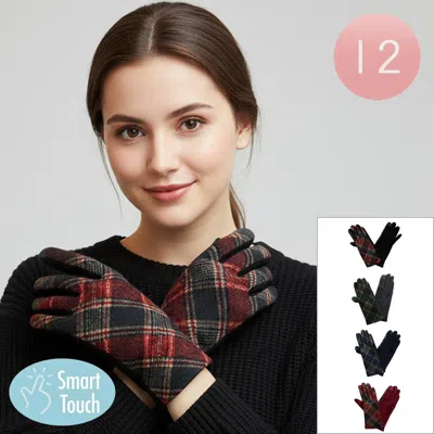 Fashnzfab 12pairs - Plaid Pattern Smart Touch Winter Gloves In Multi