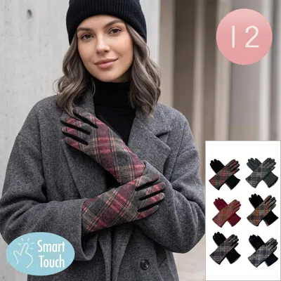 Fashnzfab 12pairs - Plaid Smart Touch Winter Gloves In Multi