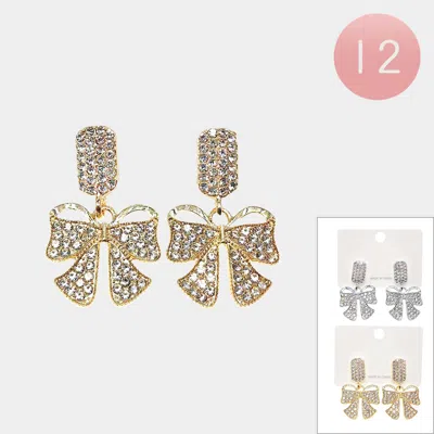 Fashnzfab 12pairs - Rhinestone Pave Bow Drop Dangle Earrings In Multi