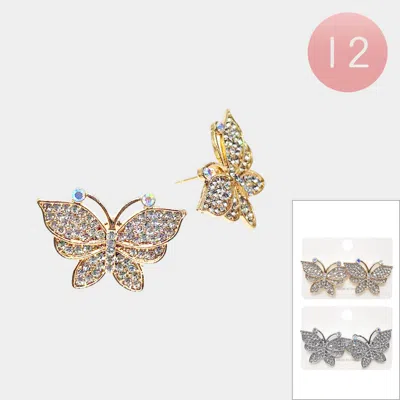Fashnzfab 12pairs - Rhinestone Pave Butterfly Earrings In Multi