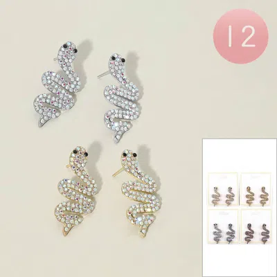 Fashnzfab 12pairs - Rhinestone Pave Snake Statement Earrings In Multi