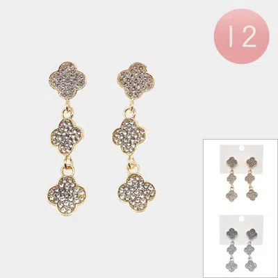 Fashnzfab 12pairs - Rhinestone Pave Triple Quatrefoil Drop Down Earrings In Pink