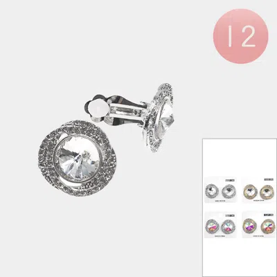 Fashnzfab 12pairs - Round Faceted Stone Halo Clip On Earrings In Multi
