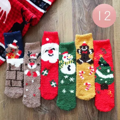Fashnzfab 12pairs - Rudolph Santa Claus Snowman Gingerbread Man Christmas Tree Soft Socks In Multi