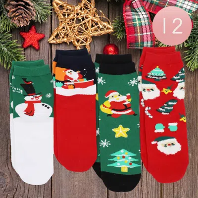 Fashnzfab 12pairs - Snowman Santa Claus Christmas Tree Socks In Multi