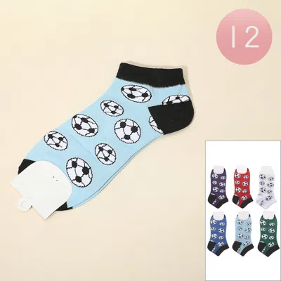 Fashnzfab 12pairs - Soccer Ball Pattern Printed Ankle Socks In Blue