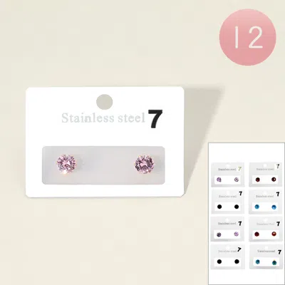 Fashnzfab 12pairs - Stainless Steel 0.7mm Square Stone Stud Earrings - Assorted In Animal Print