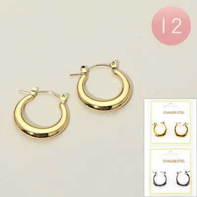 Fashnzfab 12pairs - Stainless Steel Mini Pin Catch Hoop Earrings In Gold