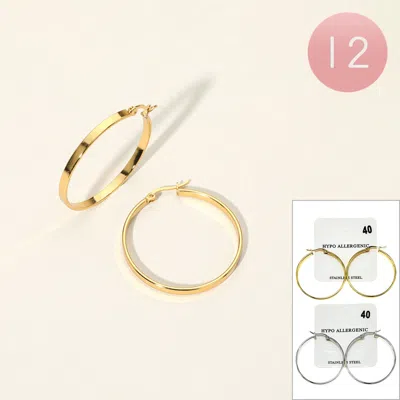 Fashnzfab 12pairs - Stainless Steel Pin Catch Hoop Earrings 1.5" L In Gold