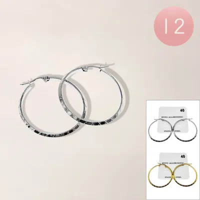 Fashnzfab 12pairs - Stainless Steel Pin Catch Hoop Earrings E 1.5" In Silver