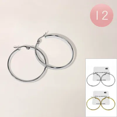 Fashnzfab 12pairs - Stainless Steel Pin Catch Hoop Earrings F 1.5" In Multi